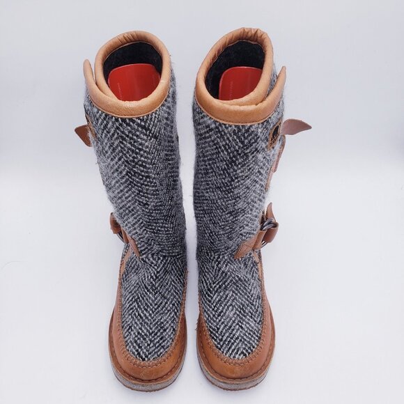 SOREL Chipahko Wool Blanket Winter Boot Tall Buckle Herringbone Leather Size 8.5 - Picture 6 of 9
